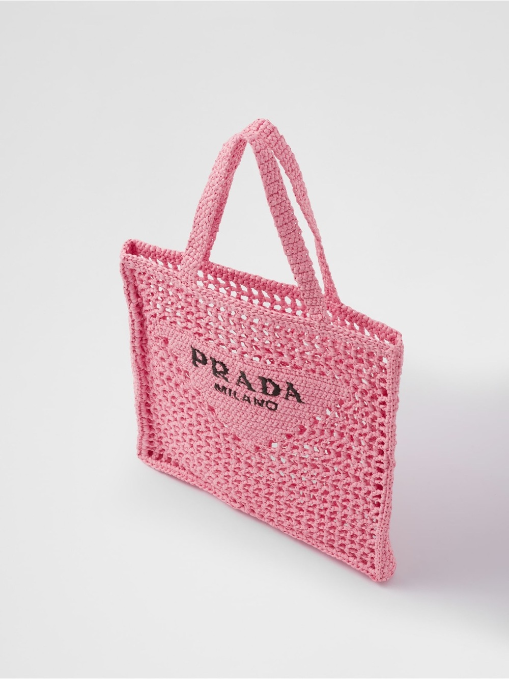 💓NWT Prada Raffia Tote Shopping Bag Beach Purse Crochet Shoulder Triangle Logo - Picture 3 of 11